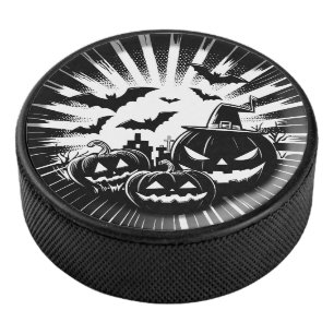 Palet De Hockey Halloween in black and white