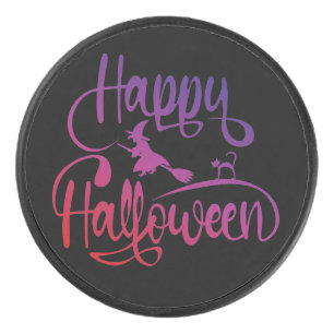 Palet De Hockey Happy Halloween dégradé volant sorcière chat