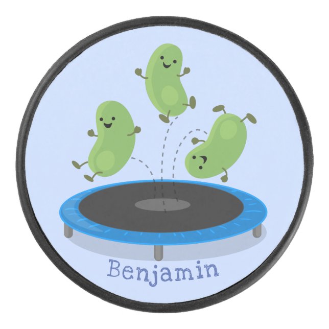 Palet De Hockey Haricots verts mignons sur dessin animé trampoline (Devant)
