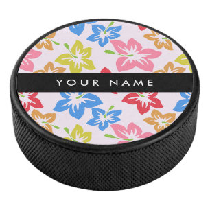 Palet De Hockey Hibiscus Coloré, Motif De Fleurs, Votre Nom