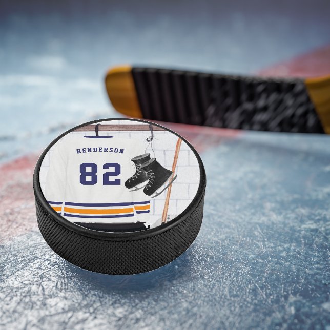 Palet De Hockey Hockey sur glace bleu et orange | Monogram Jersey (Créateur téléchargé)