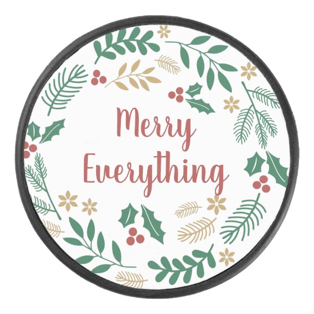 Palet De Hockey Holly Berry Pine Wreath Joyeux Tout Vacances (Devant)