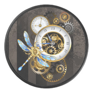 Palet De Hockey Horloge à vapeur avec libellule mécanique