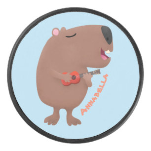 Palet De Hockey Illustration de dessin animé de capybara ukulele