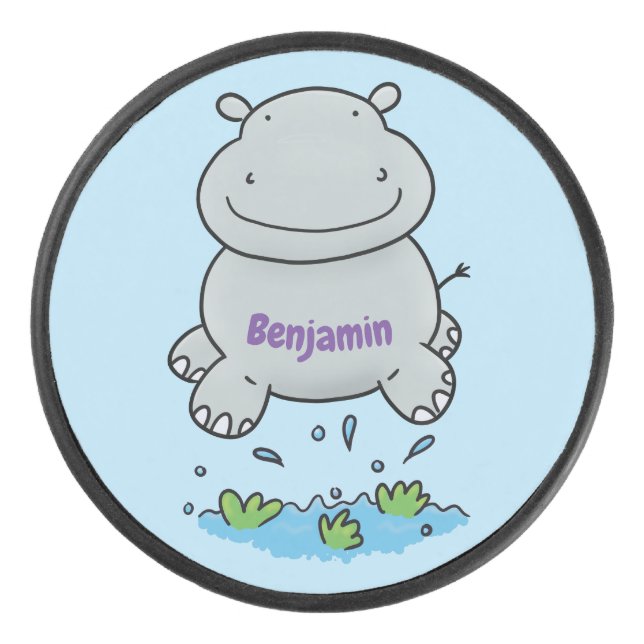 Palet De Hockey Illustration de saut en hippo mignon (Devant)