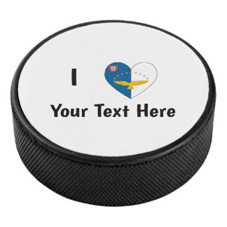 Palet De Hockey J'aime (Cœur de drapeau azorien) Personnalisé 