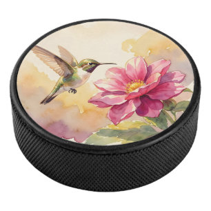 Palet De Hockey Joli oiseau et fleur à l'aquarelle