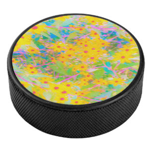 Palet De Hockey Jolie Fleurs Jaunes et Rouges avec Turquoise