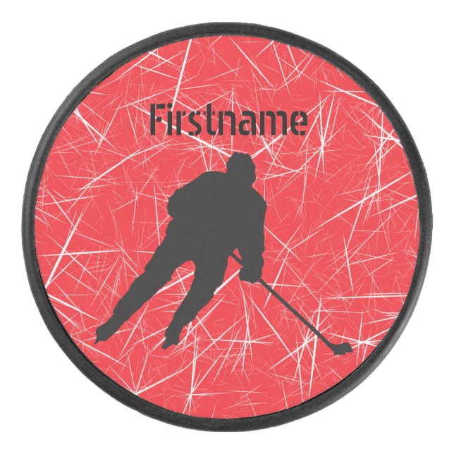 Palet De Hockey Joueur de glace rouge - glace personnalisée (Devant)