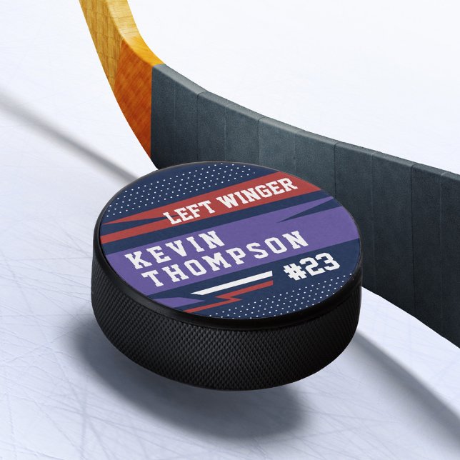 Palet De Hockey Joueur personnalisé sportif Nom et numéro (Sporty Custom Personalized Player Name & Number Hockey Puck)
