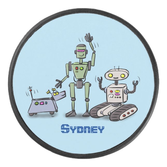 Palet De Hockey Joyeux joli dessin de trois robots trio (Devant)