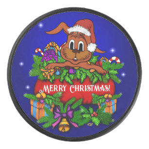 Palet De Hockey Lapin de Noël