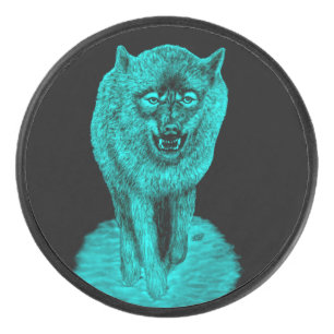 Palet De Hockey Loup noir en colère dans la nuit