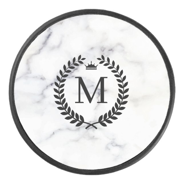 Palet De Hockey Marbre blanc Black Laurel Wreath Monogramme (Devant)