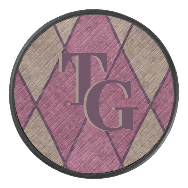 Palet De Hockey Monogramme de Jacquard de diamant violet rétro (Devant)