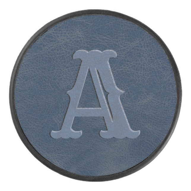 Palet De Hockey Monogramme en cuir bleu rustique (Devant)