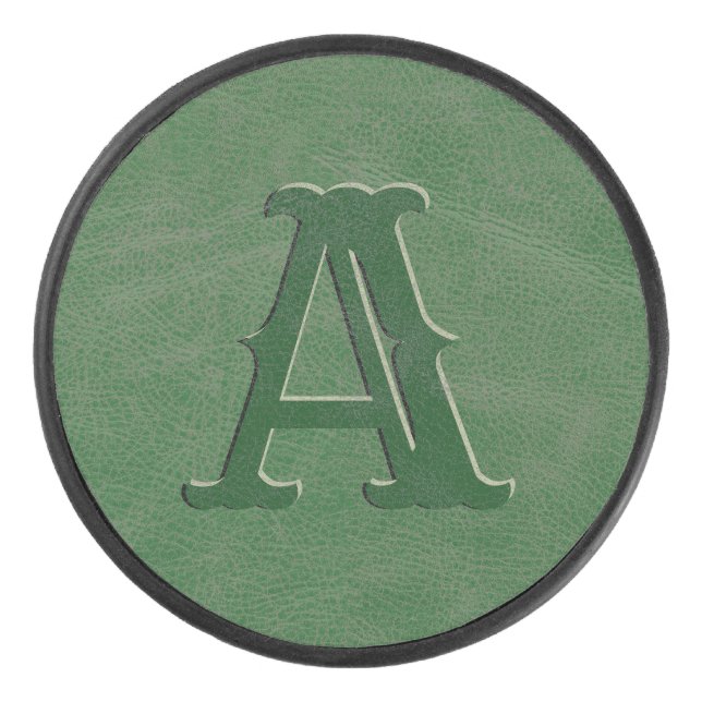 Palet De Hockey Monogramme en cuir vert rustique (Devant)