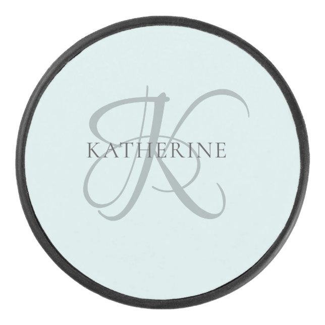 Palet De Hockey Monogramme moderne élégant Script Aqua Blue (Devant)