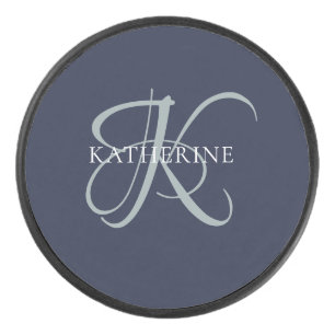 Palet De Hockey Monogramme moderne élégant Script Marine Bleu