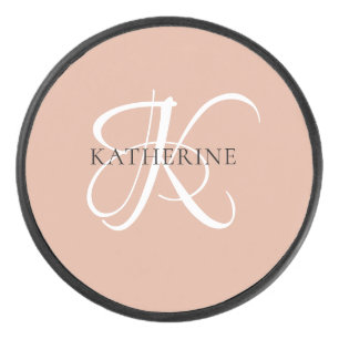 Palet De Hockey Monogramme moderne élégant Script rose pâle