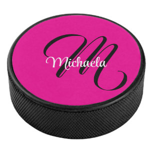 Palet De Hockey Monogramme moderne minimaliste nom initial rose ch