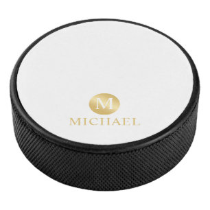 Palet De Hockey Monogramme personnalisé de luxe blanc et or