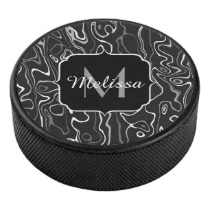 Palet De Hockey Noir blanc gris damas tourbillons abstraits Monogr