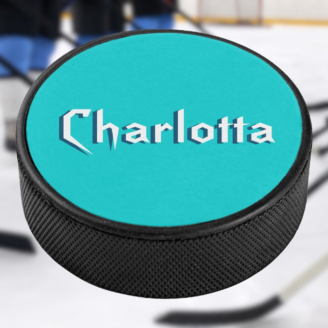 Palet De Hockey Nom Cuztomisé 3D blanc moderne | bleu turquoise (Créateur téléchargé)