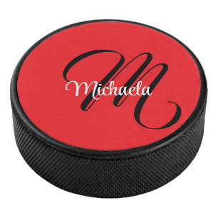 Palet De Hockey Nom initial minimaliste moderne monogramme rouge