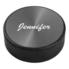 Palet De Hockey Nom personnalisé gris brillant faux métal