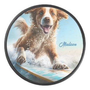 Palet De Hockey Nom personnalisé Surfing Chien