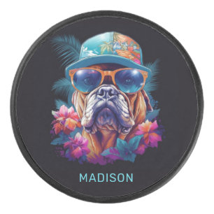Palet De Hockey Nom personnalisé Tropical Vacances Chien