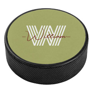 Palet De Hockey Original et script monogrammé olive d'anniversaire