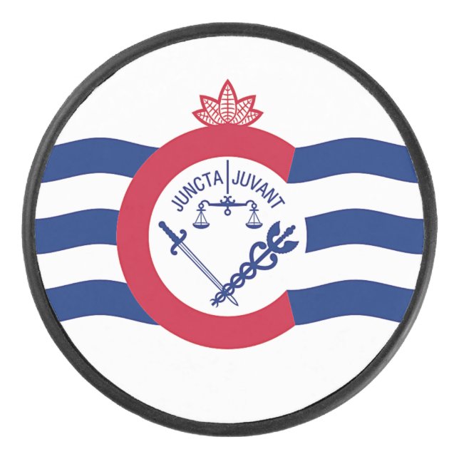 Palet De Hockey Patriotique hockeyeur avec drapeau de Cincinnati. (Devant)