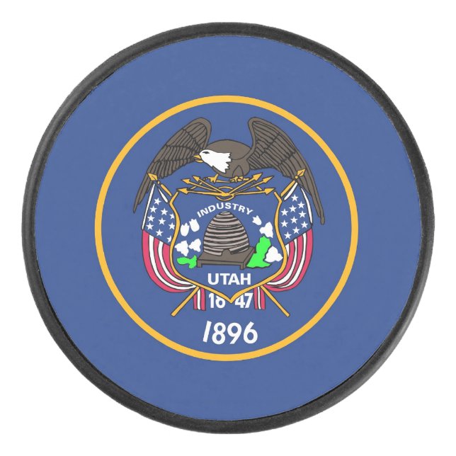 Palet De Hockey Patriotique hockeyeur avec drapeau de l'Utah (Devant)