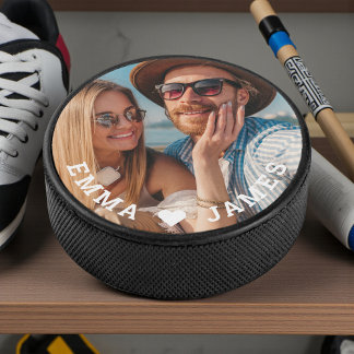 Palet De Hockey Photo de couple Amour Cœur Noms personnalisés