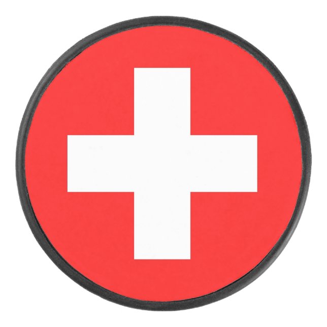 Palet De Hockey Poupée de hockey patriotique avec drapeau suisse (Devant)