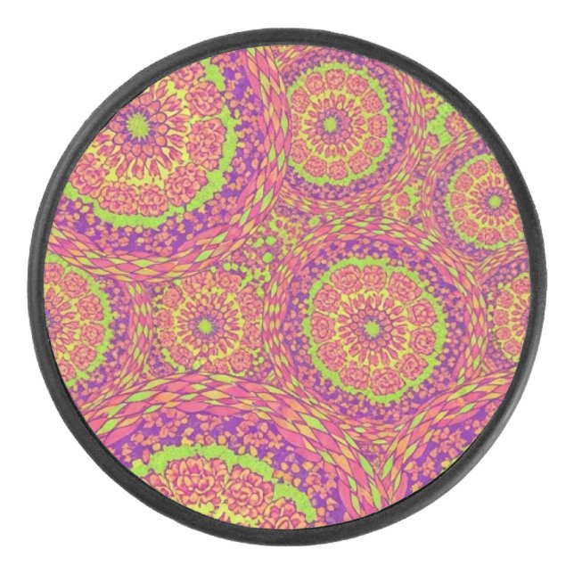 Palet De Hockey Psychedelic Neon Mandala Swirl Pattern (Devant)