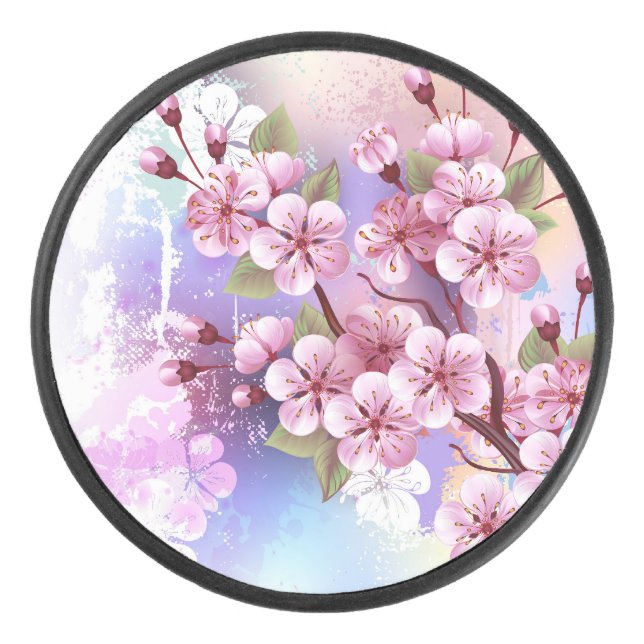 Palet De Hockey Sakura rose sur la peinture Arrière - plan (Devant)