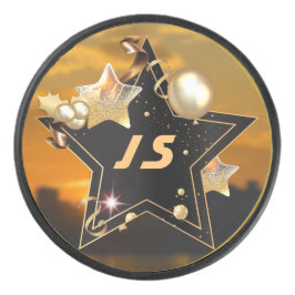 Palet De Hockey Stars Métalliques Noires Monogrammes Personnalisés