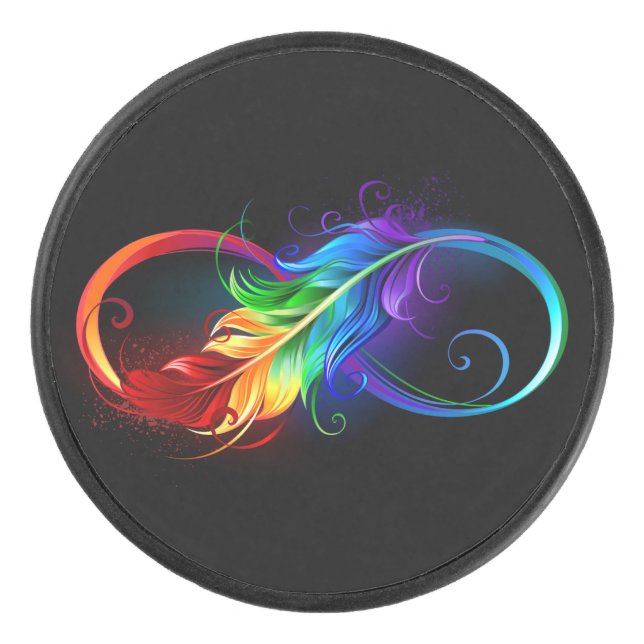 Palet De Hockey Symbole d'infini avec plume arc-en-ciel (Devant)