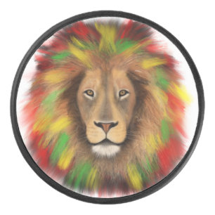 Palet De Hockey Tête de lion rasta rouge jaune vert dessin Jamaïqu