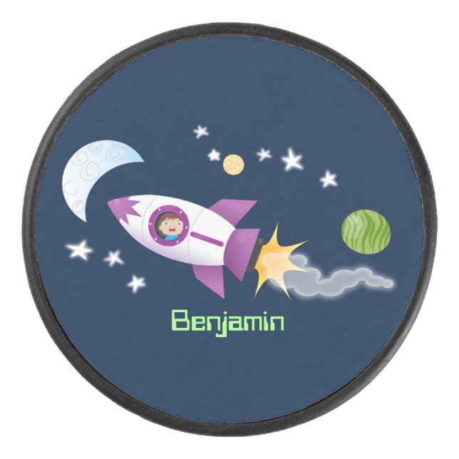 Palet De Hockey Un adorable vaisseau-fusée dans l'espace dessin an (Devant)