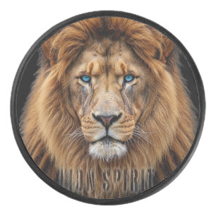 Palet De Hockey Visage de lion majestueux aux yeux bleus   Faune A