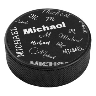 Palet De Hockey Votre nom et monogramme motif personnalisé noir