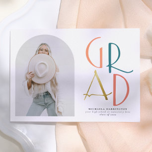 Palette   Teal & Gold Arch & Grad Photo Graduation Einladung