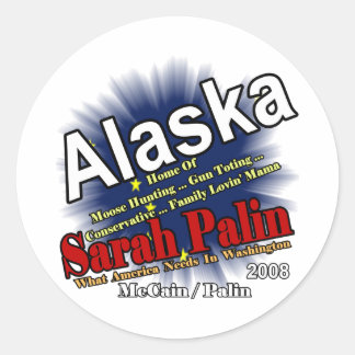 Palin Moose Hunting Mama Runder Aufkleber