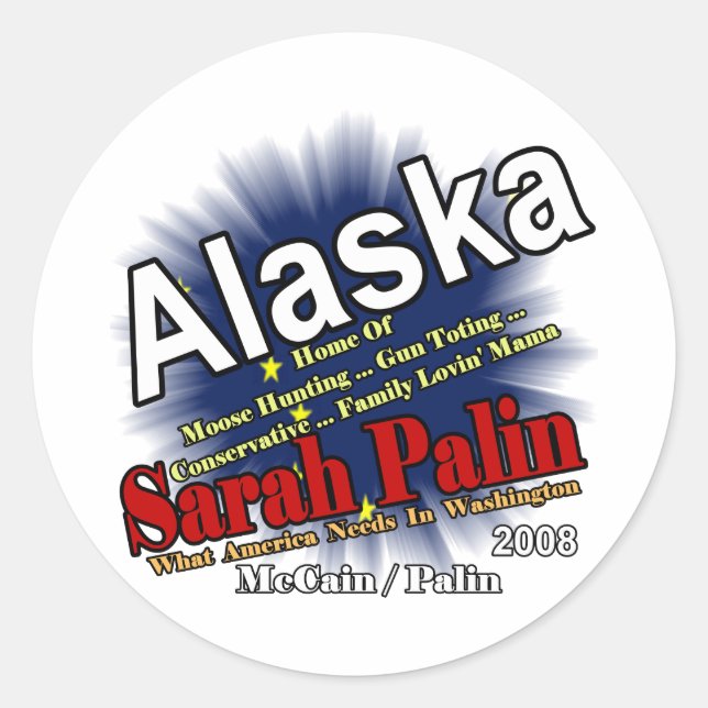 Palin Moose Hunting Mama Runder Aufkleber (Vorderseite)