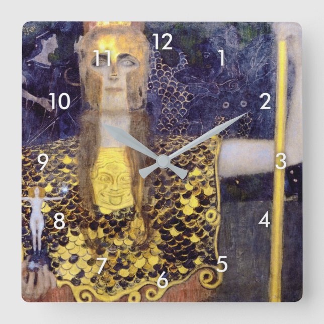 Pallas Athena, Gustav Klimt Quadratische Wanduhr (Vorderseite)