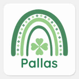 Pallas Name Clover Boho Rainbow Quadratischer Aufkleber